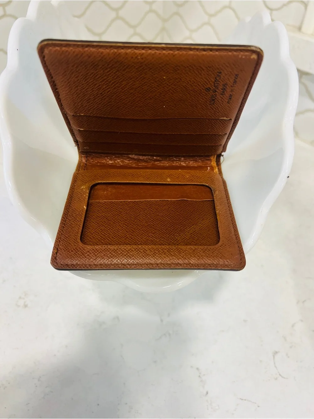 Louis Vuitton Monogram Vintage Bifold ID Wallet Brown Leather Repaired Authentic